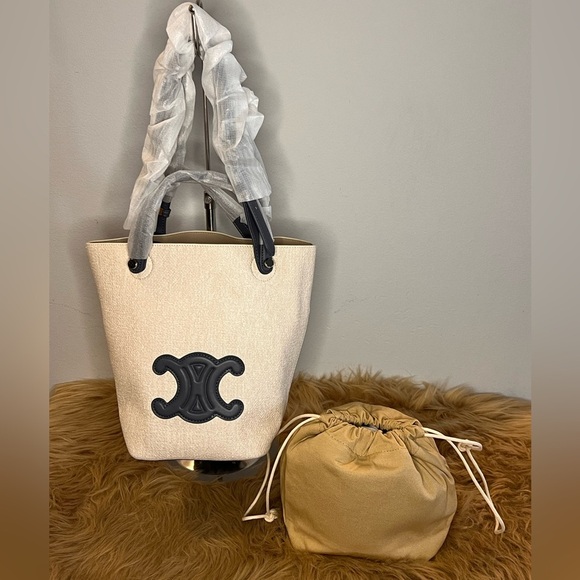 White Tote Bag with Navy Blue Accents - Picture 1 of 1